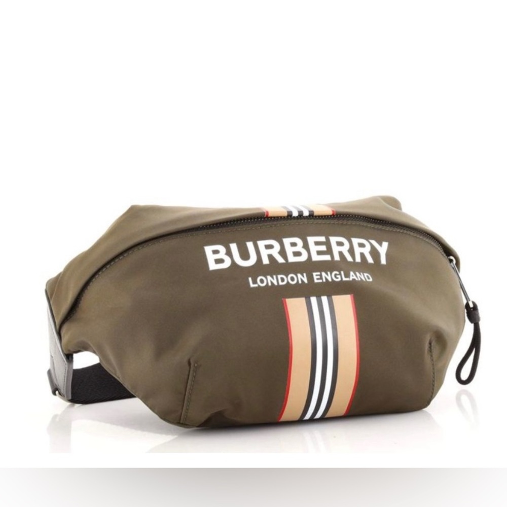 Burberry Sonny Belt Bag Logo Print Nylon Green